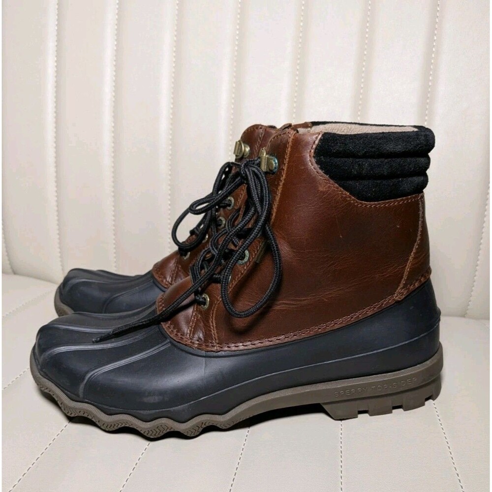 Sperry Waterproof Boots Mens 9 Brown Top Sider Duck Float Rain Trail Shoes